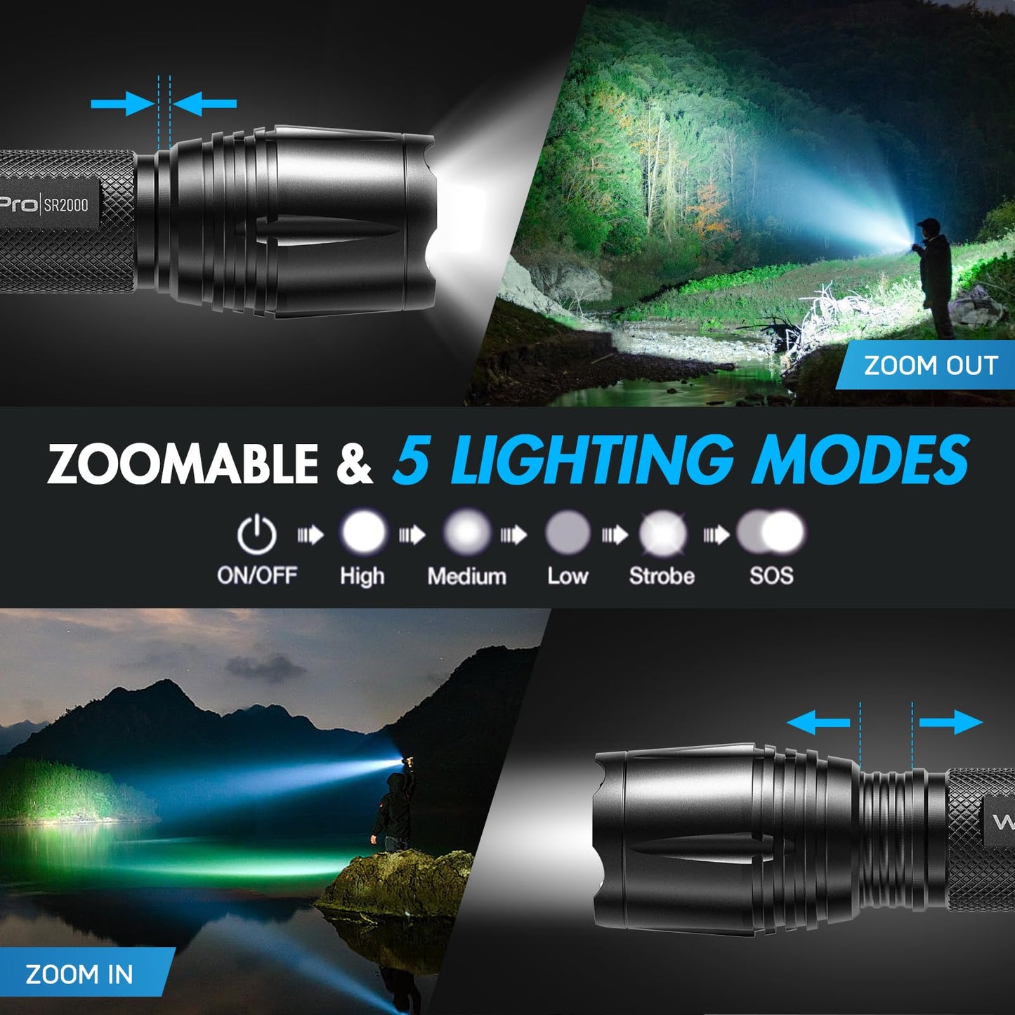 WdtPro LED Flashlight High Lumens SR2000 Pro