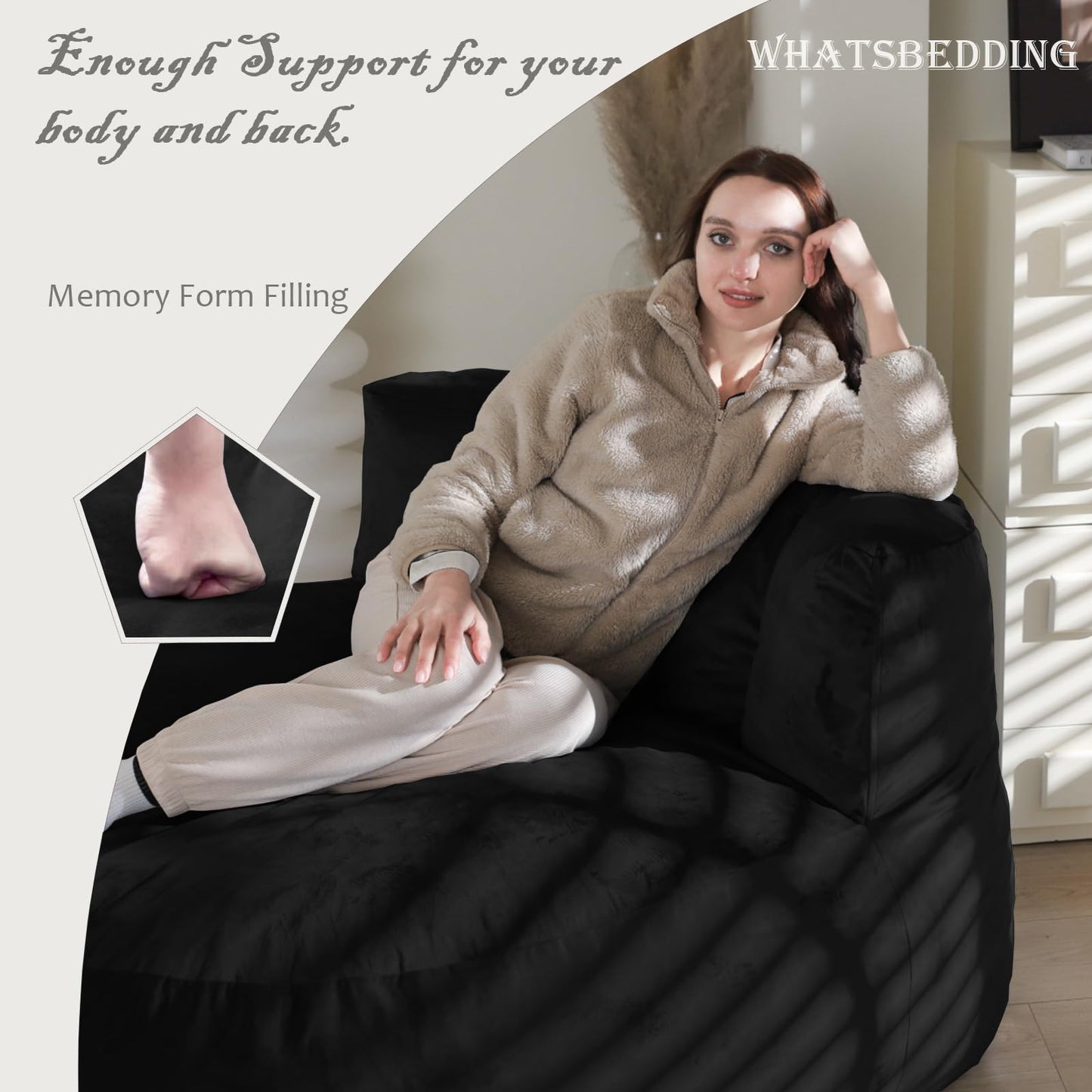 Large Black Bean Bag Chair with Memory Foam