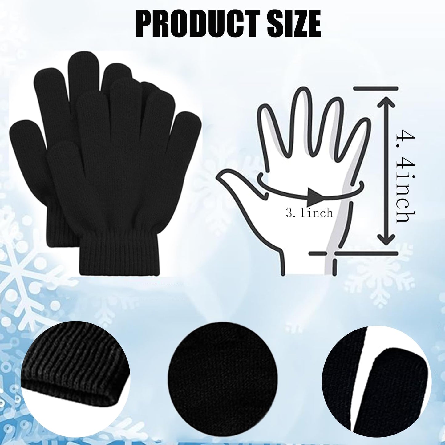 COLEDRE Kids Winter Thermal Knit Gloves - Black