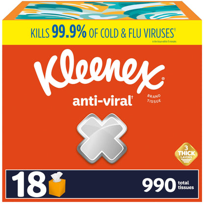 Kleenex Anti-Viral Facial Tissues, 18 Cube Boxes