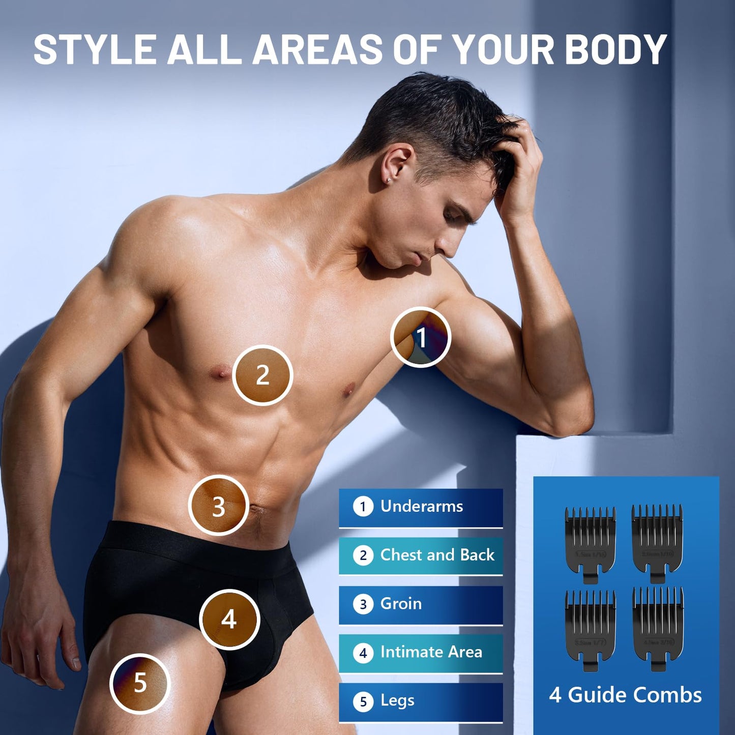 VINATO Electric Body Hair Trimmer -Groin Hair Trimmer for Men, USB Recharge Dock Replaceable Ceramic Blade, Male Hygiene Razor, 90 Mins Battery Life