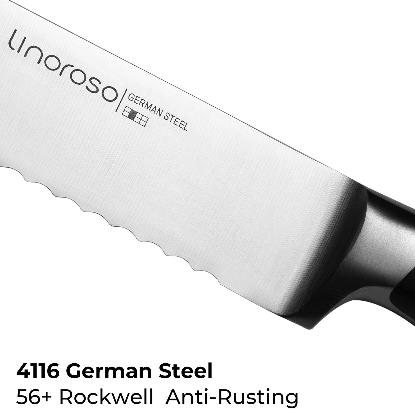 linoroso Serrated Bread Knife for Homemade Bread with Elegant Gift Box, Full Tang Ultra Sharp Forged German Carbon Stainless Steel Bread Knife 8 inch for Slicing Bread, Bagels, Cake - Classic Series