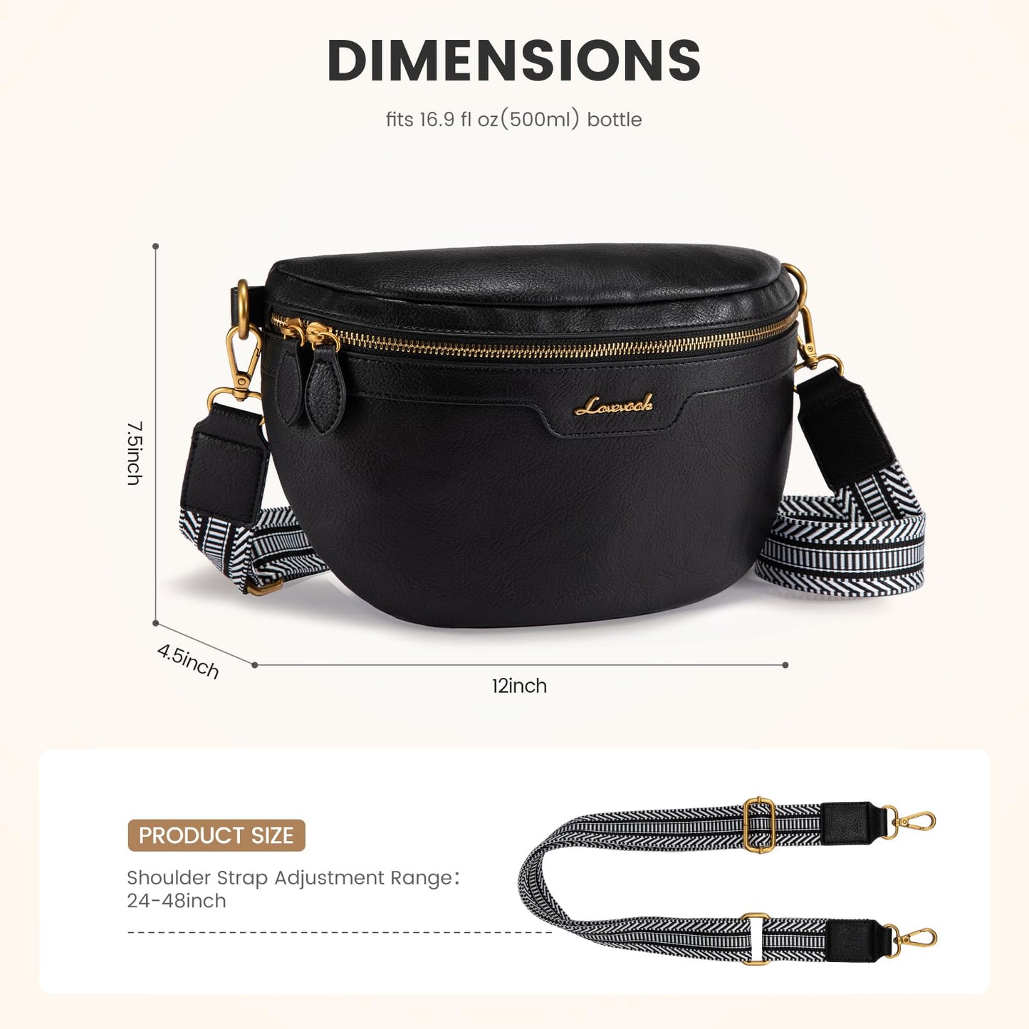 LOVEVOOK Vegan Leather Fanny Pack with Boho Strap