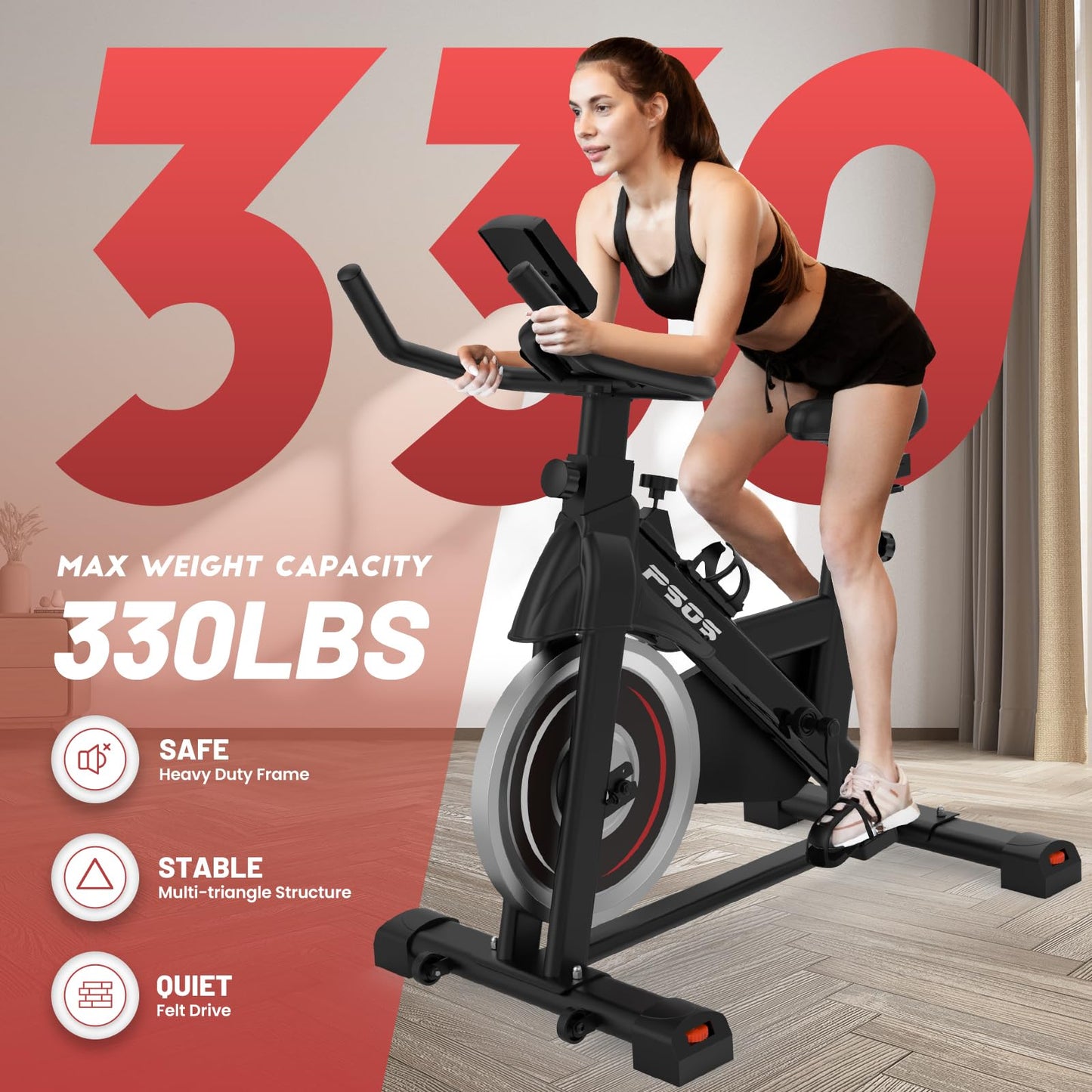 Exercise Bike, Stationary Bikes for Home Indoor Cycling Bike Cycle Bike with Digital Display & Comfortable Seat Cushion blackred