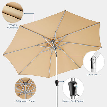 HOMSHADE 9ft Outdoor Patio Umbrella - Market Table Aluminum Umbrella, 5-Year Fade Resistant - UPF50+ UV Protection with Push Button Tilt, Crank for Pool Deck and Garden (Beige)