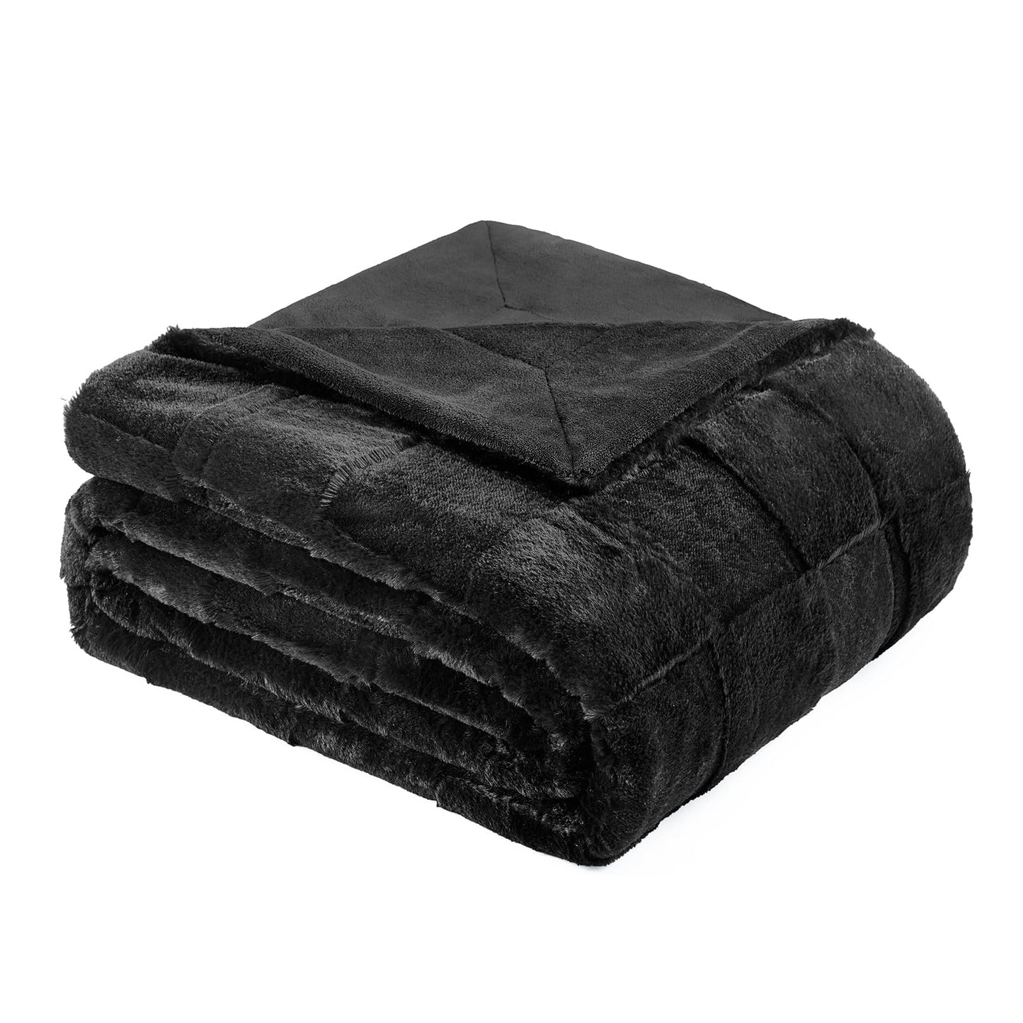 Cozy Bliss Checkered Faux Fur Throw Blanket