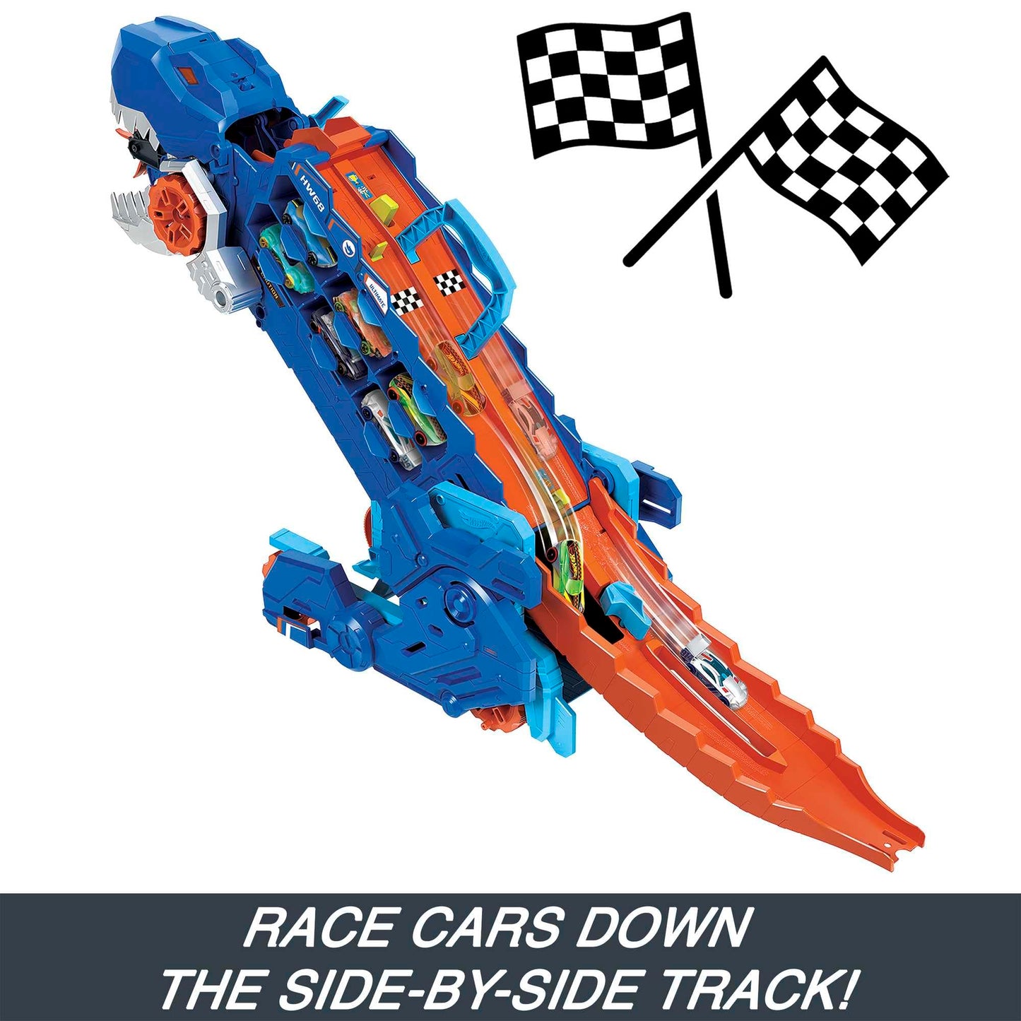 Hot Wheels T-Rex Transporter Toy Car Track Set