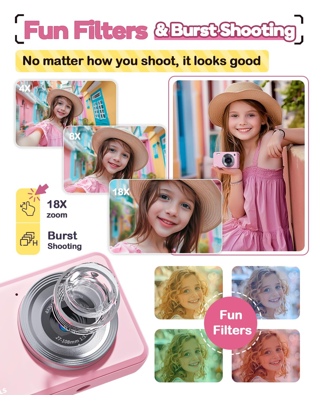 FHD 1080P Kids Camera with 18X Zoom