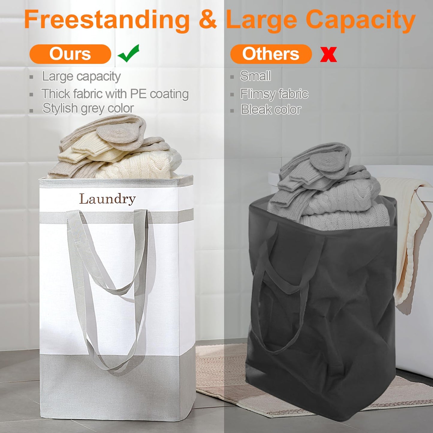 2 Pack Laundry Basket with Easy Carry Handles