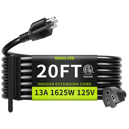 20FT 13A 1625W 16/3 Black Extension Cord