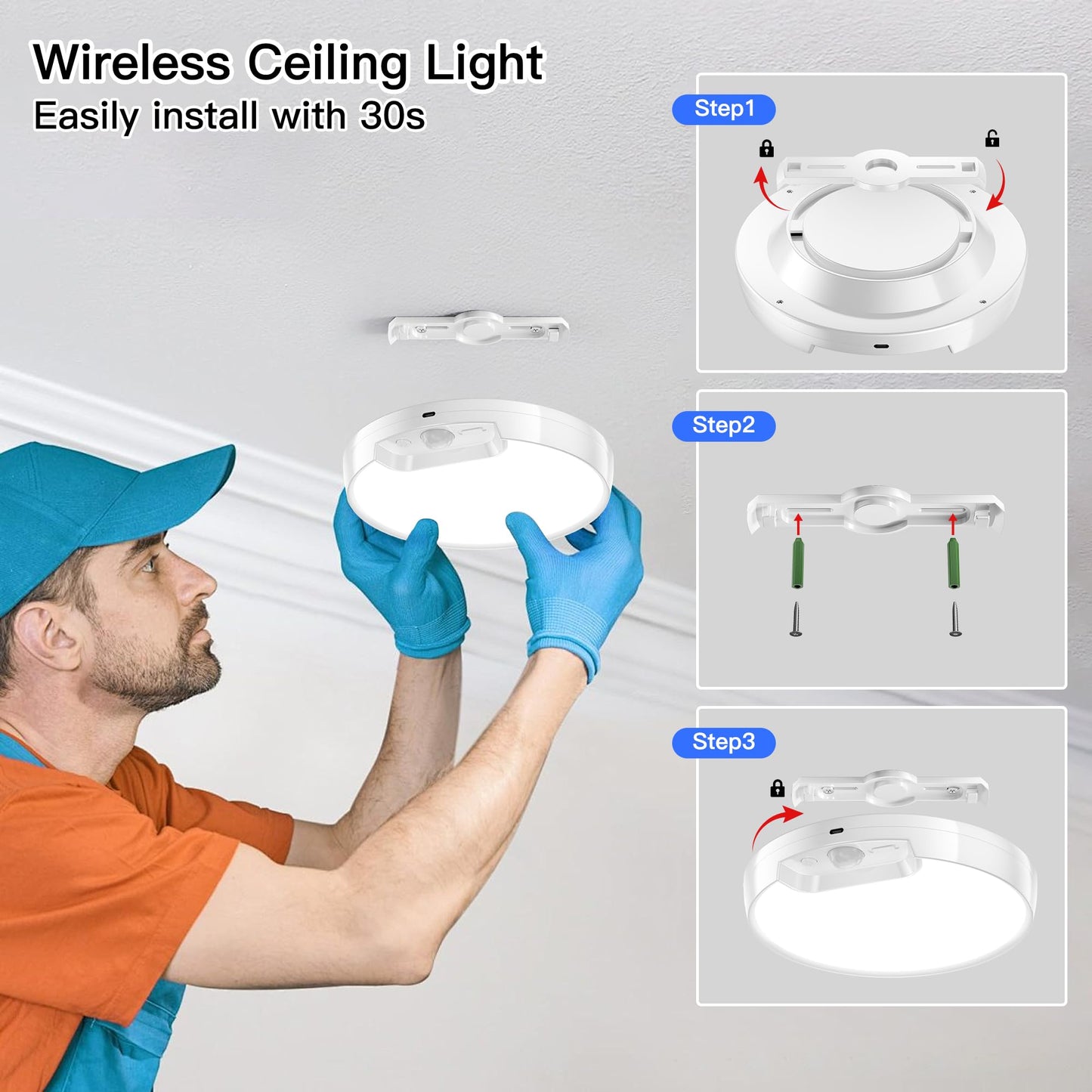 Rechargeable Motion Sensor Ceiling Light with Remote