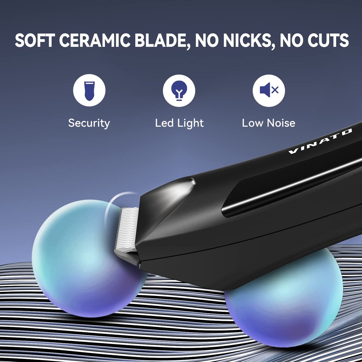VINATO Electric Body Hair Trimmer -Groin Hair Trimmer for Men, USB Recharge Dock Replaceable Ceramic Blade, Male Hygiene Razor, 90 Mins Battery Life