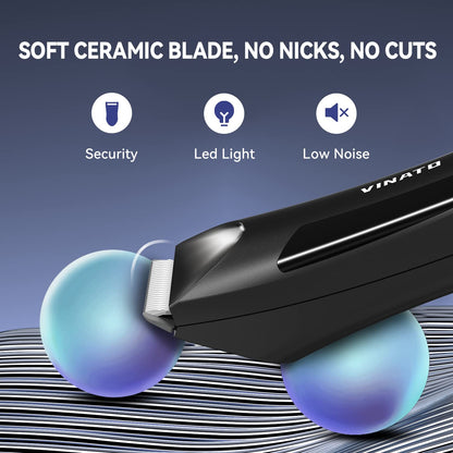 VINATO Electric Body Hair Trimmer -Groin Hair Trimmer for Men, USB Recharge Dock Replaceable Ceramic Blade, Male Hygiene Razor, 90 Mins Battery Life