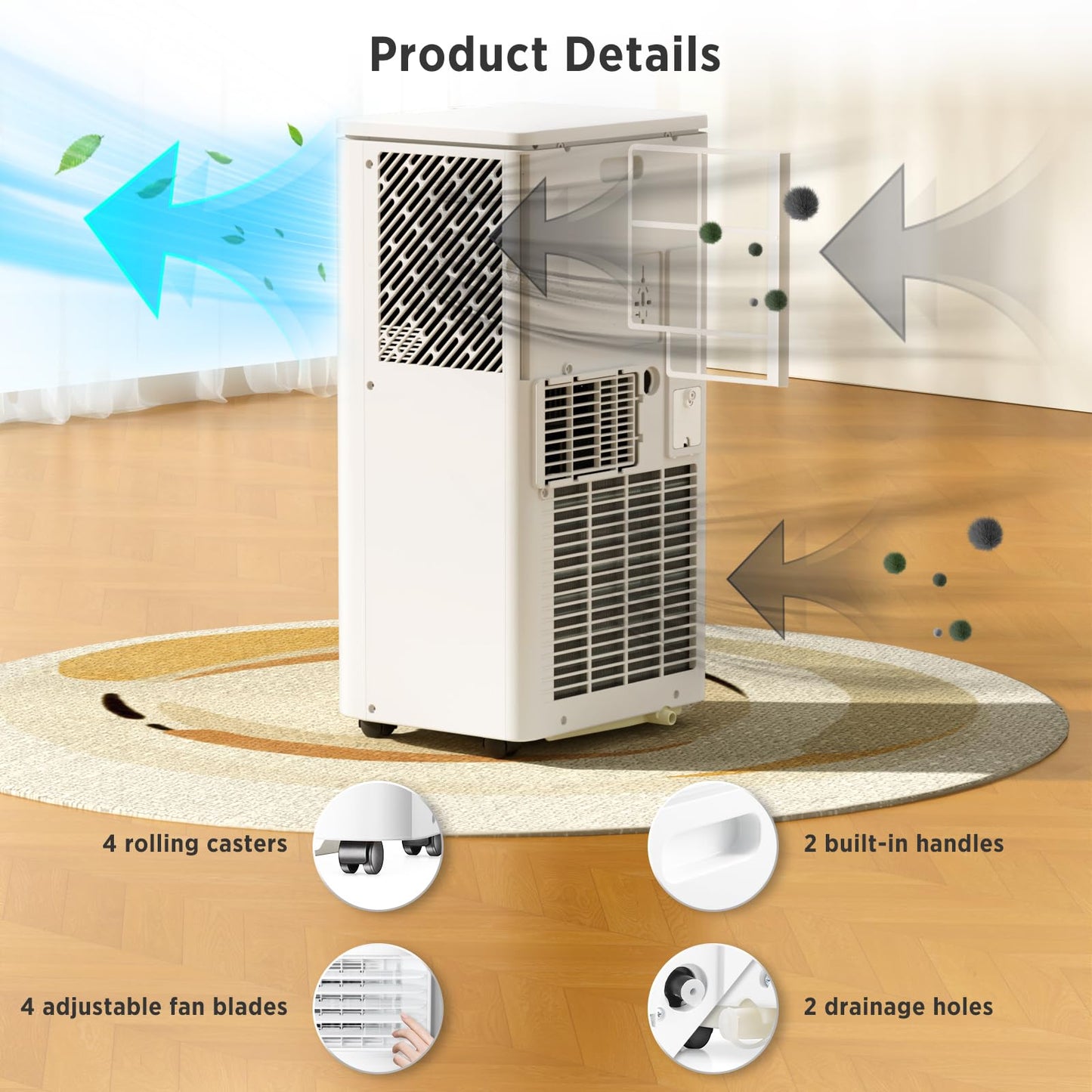ZAFRO A5405-8K Portable Air Conditioners, 8,000 BTU+Drain Hose, White
