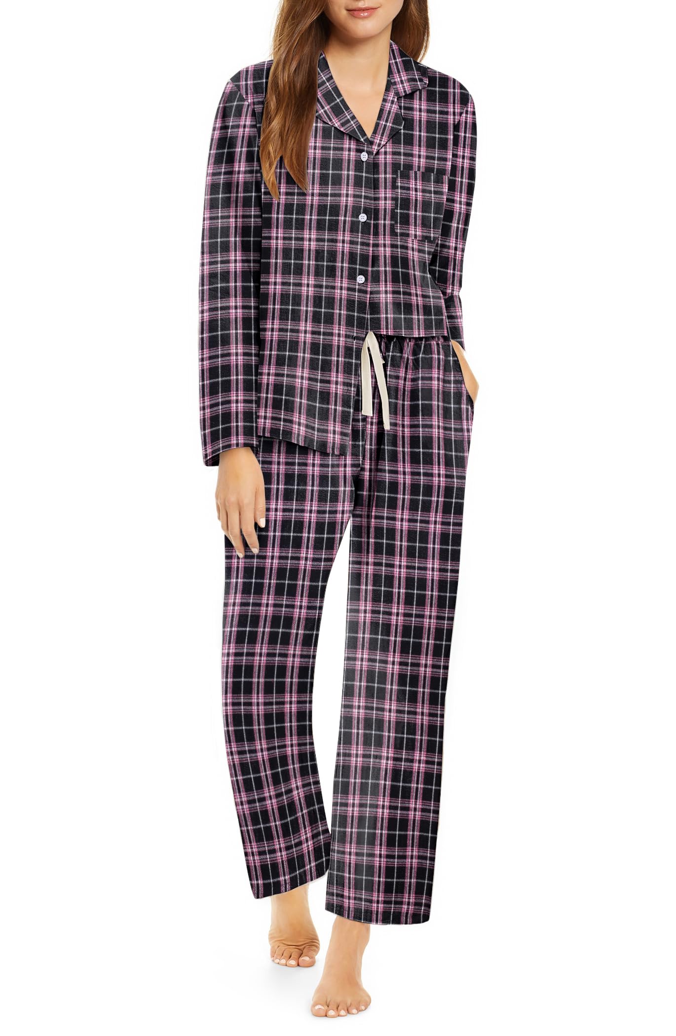 Ekouaer Pajamas Set for Womens 2 Piece Cotton Plaid Loungewear Long Sleeve Sleepwear Soft Button Down Shirts Pjs with Pockets