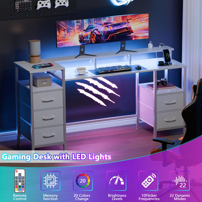 Korfile 55 Inch Gaming Desk with LED Lights
