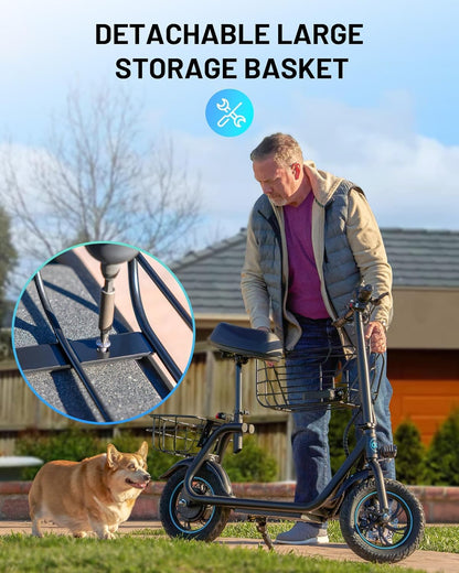 Electric Scooter with Seat, 550W Powerful Motor up to 22/25 Miles Range, Foldable Electric Scooter for Adults Max Speed 15.5/18.6 Mph, Electric Scooter for Commuting with Basket