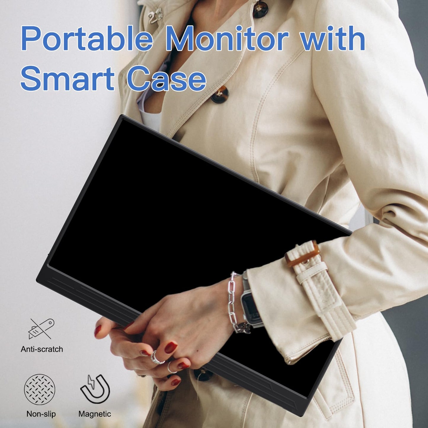 RFGOUPY Portable Monitor, 15.6 Inch 1080P FHD Portable Laptop Monitor USB C HDMI Travel Monitor, Ultra-Slim IPS Second Screen with Smart Cover, External Monitor for Laptop/PC/Mac/Gaming/Phone