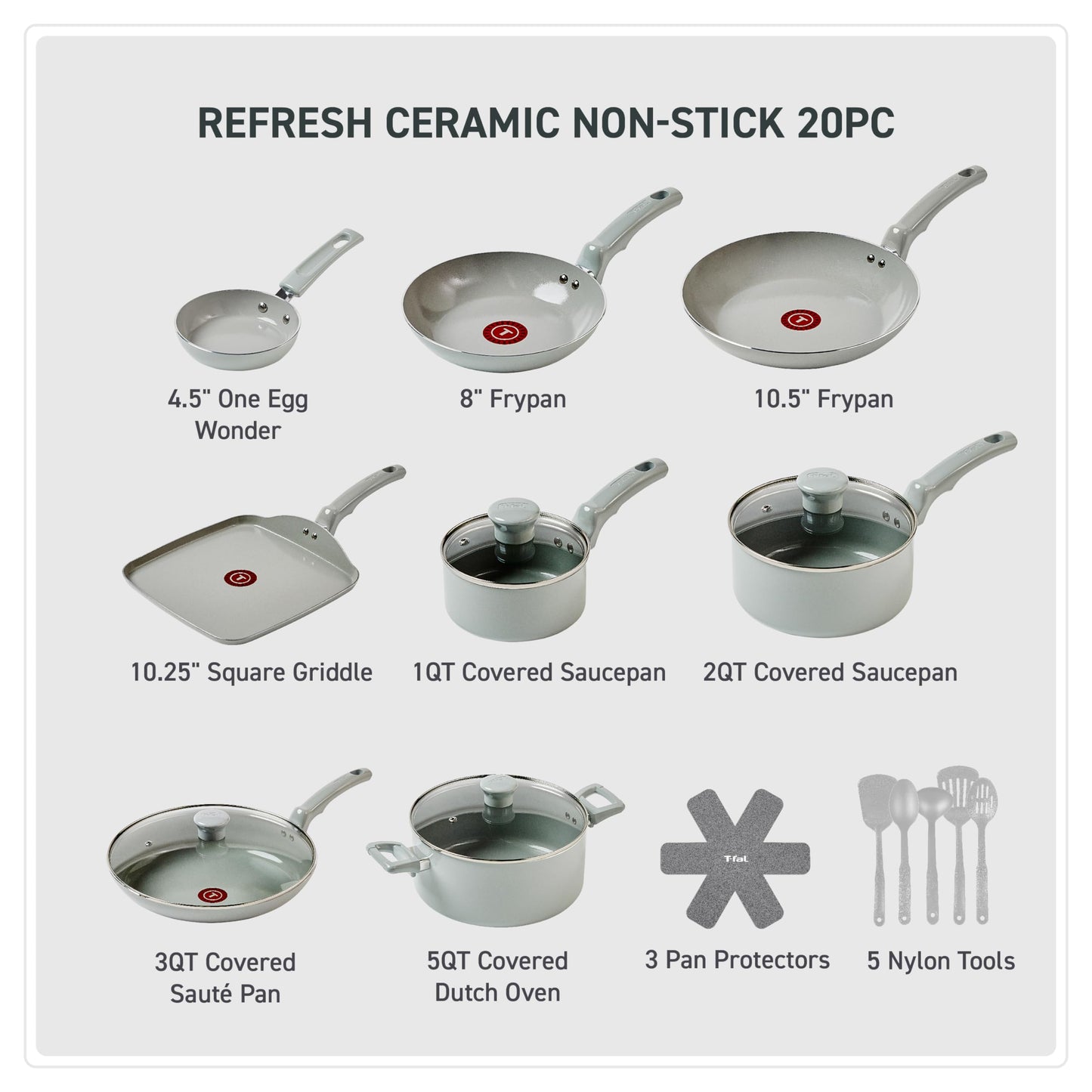 20-Piece T-fal Non-Stick Cookware Set