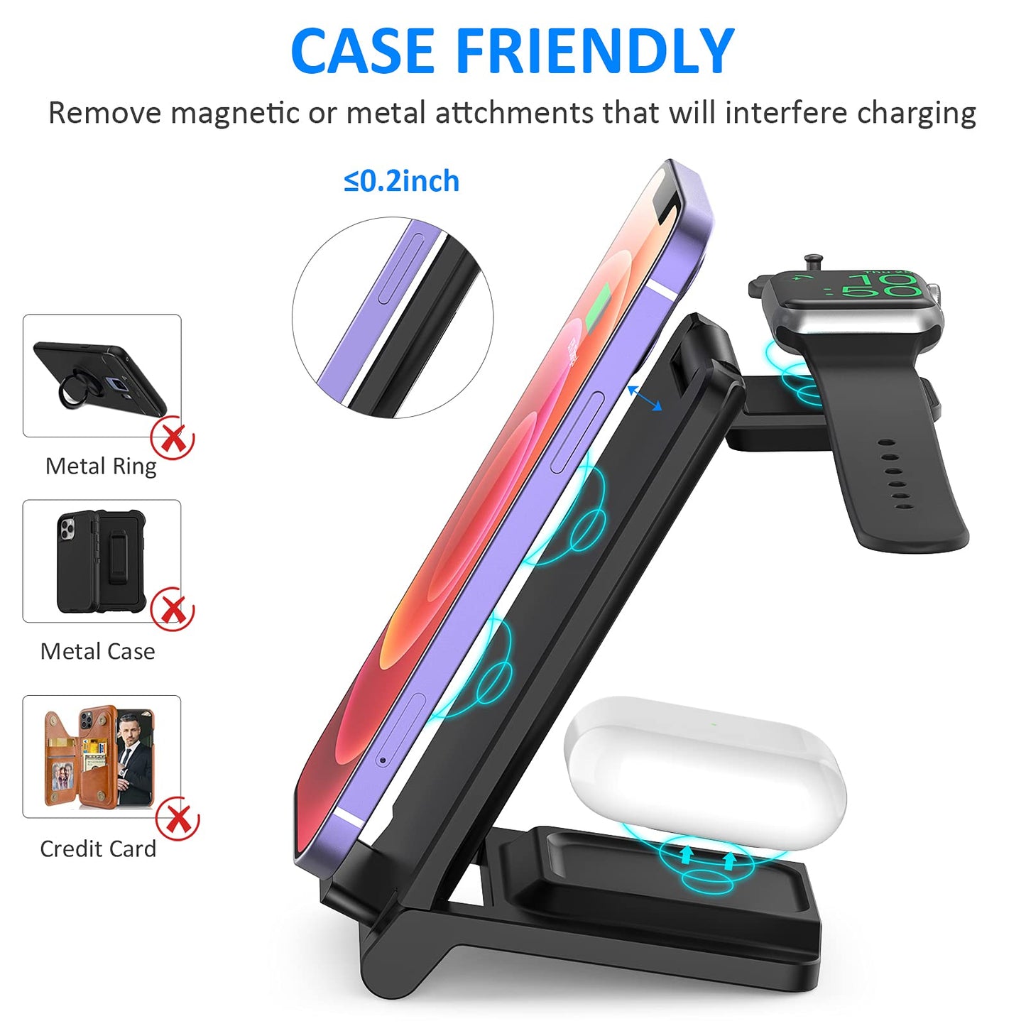 Wireless Charger, 3 in 1 Foldable Travel Charging Station,18W Fast Charging Charger for iPhone 16 15 14 13 12 Pro Max 8 Plus Galaxy S23,Portable Charger for Apple Watch Series 9 8 & Airpods 4 3 2 Pro