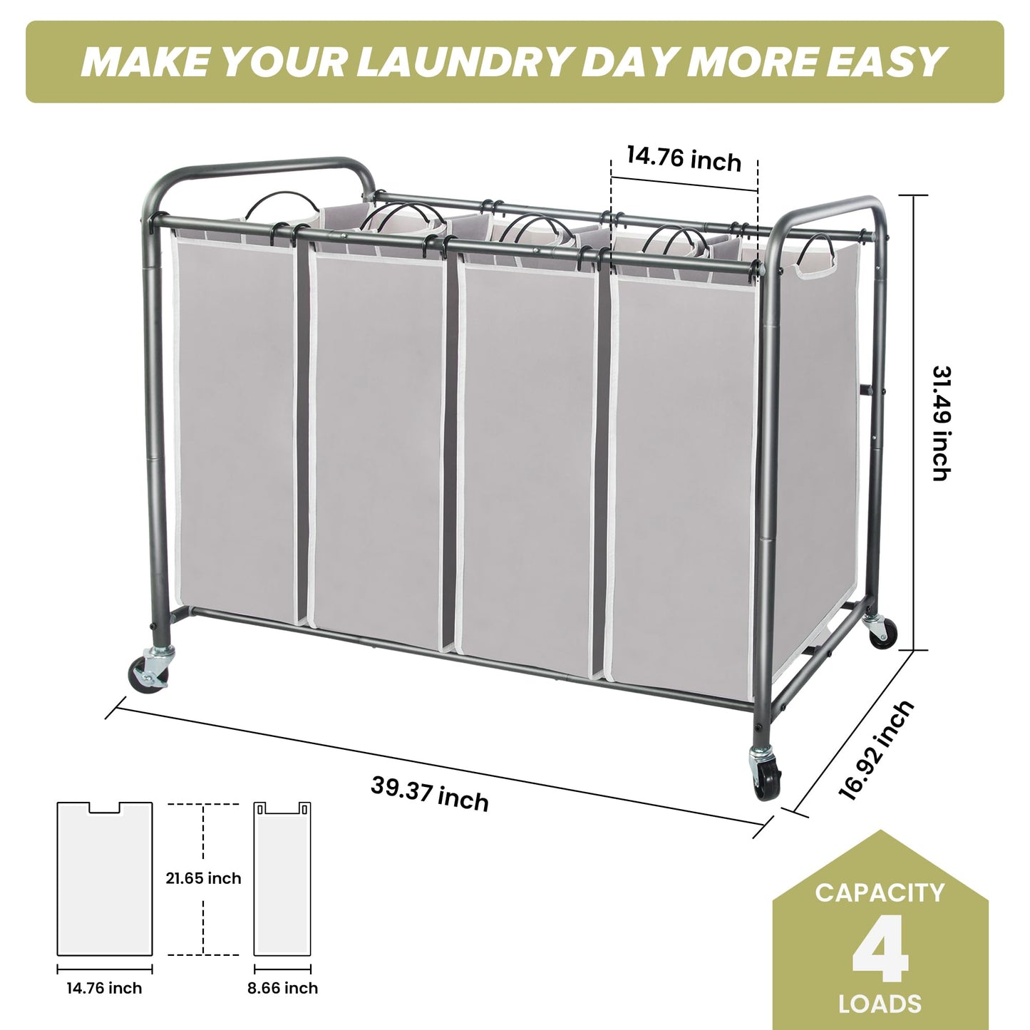 STORAGEIDEAS Heavy-Duty Laundry Sorter with Wheels