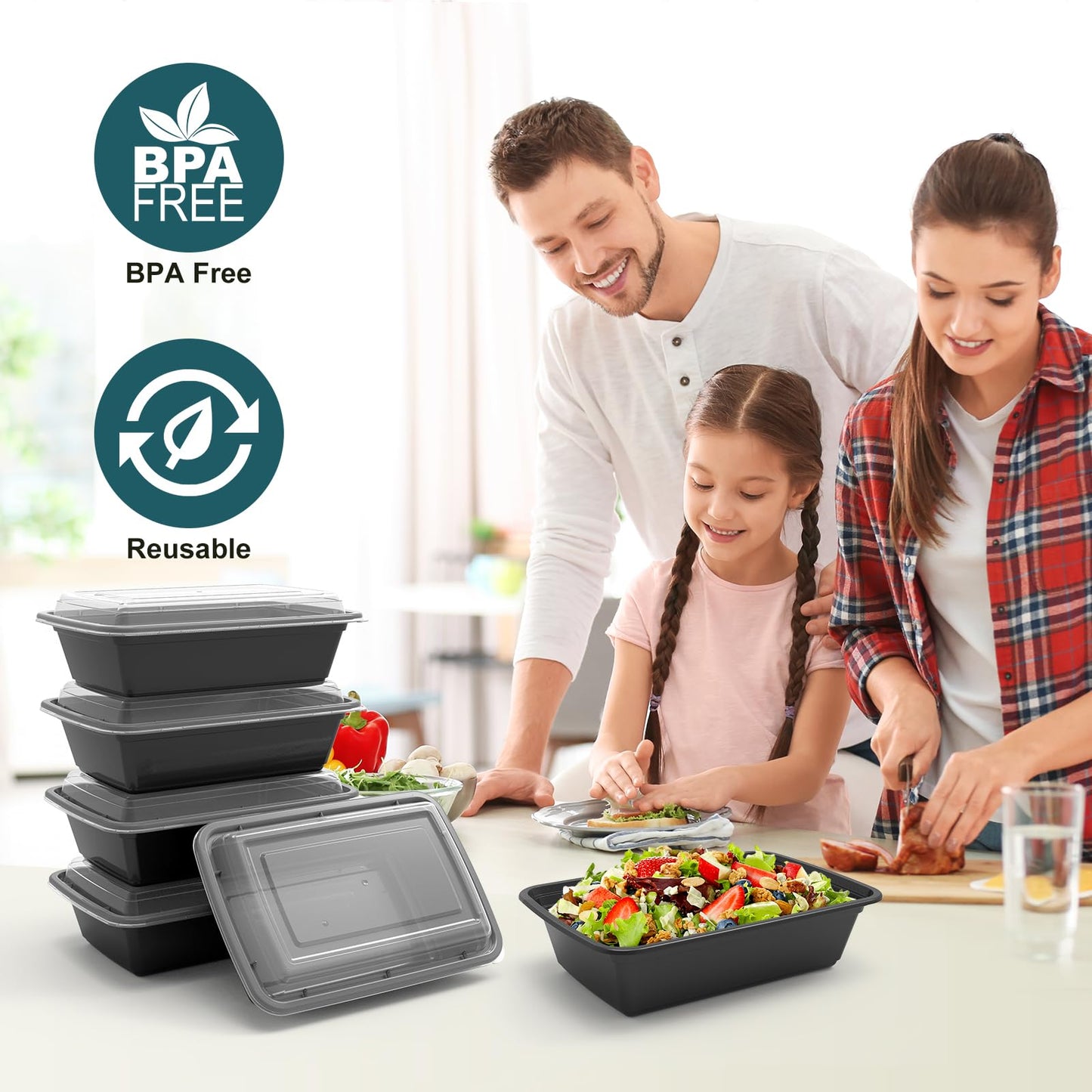 50 Pack Reusable Meal Prep Containers - 16 oz