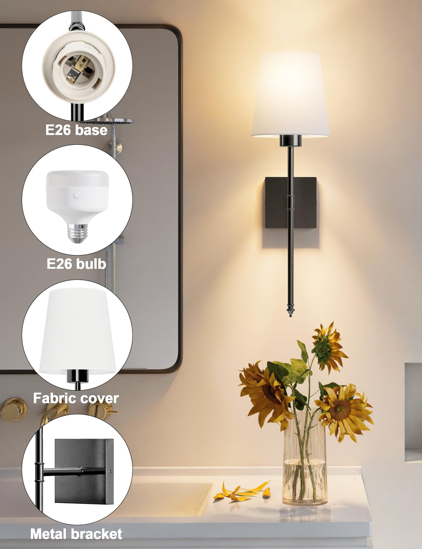 2 Pack Battery Operated Wall Sconce Set