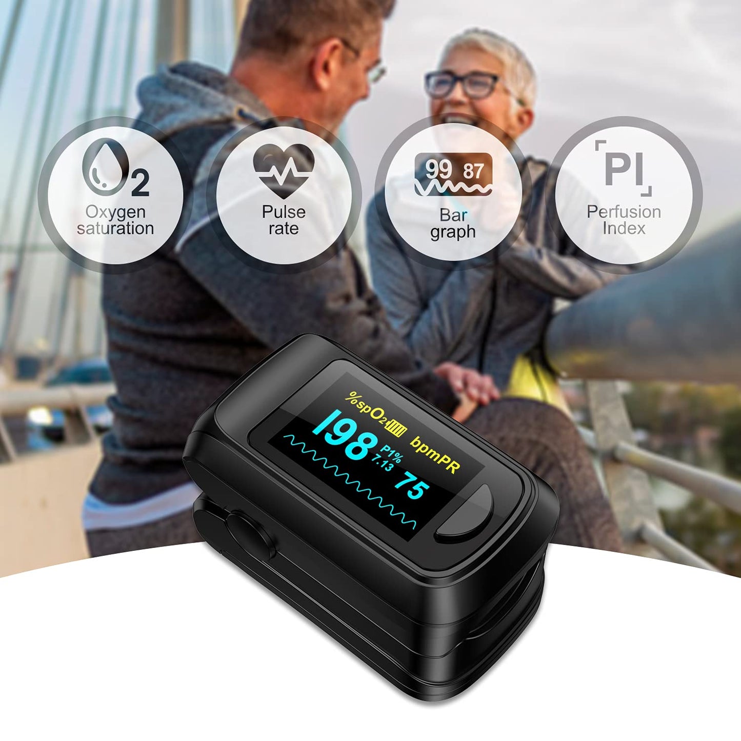 Fingertip Pulse Oximeter Blood Oxygen Saturation Monitor, Heart Rate and Fast Spo2 Reading Oxygen Meter with OLED Screen AAA Batteries