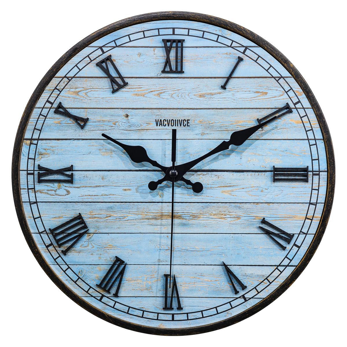 VACVOIIVCE 10 inch Wall Clock, Battery Powered Wooden Farmhouse Clock, Blue Beach Retro Little Wall Clock for Bedroom, Bathroom, Kitchen, Living Room Decoration