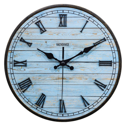 VACVOIIVCE 10 inch Wall Clock, Battery Powered Wooden Farmhouse Clock, Blue Beach Retro Little Wall Clock for Bedroom, Bathroom, Kitchen, Living Room Decoration