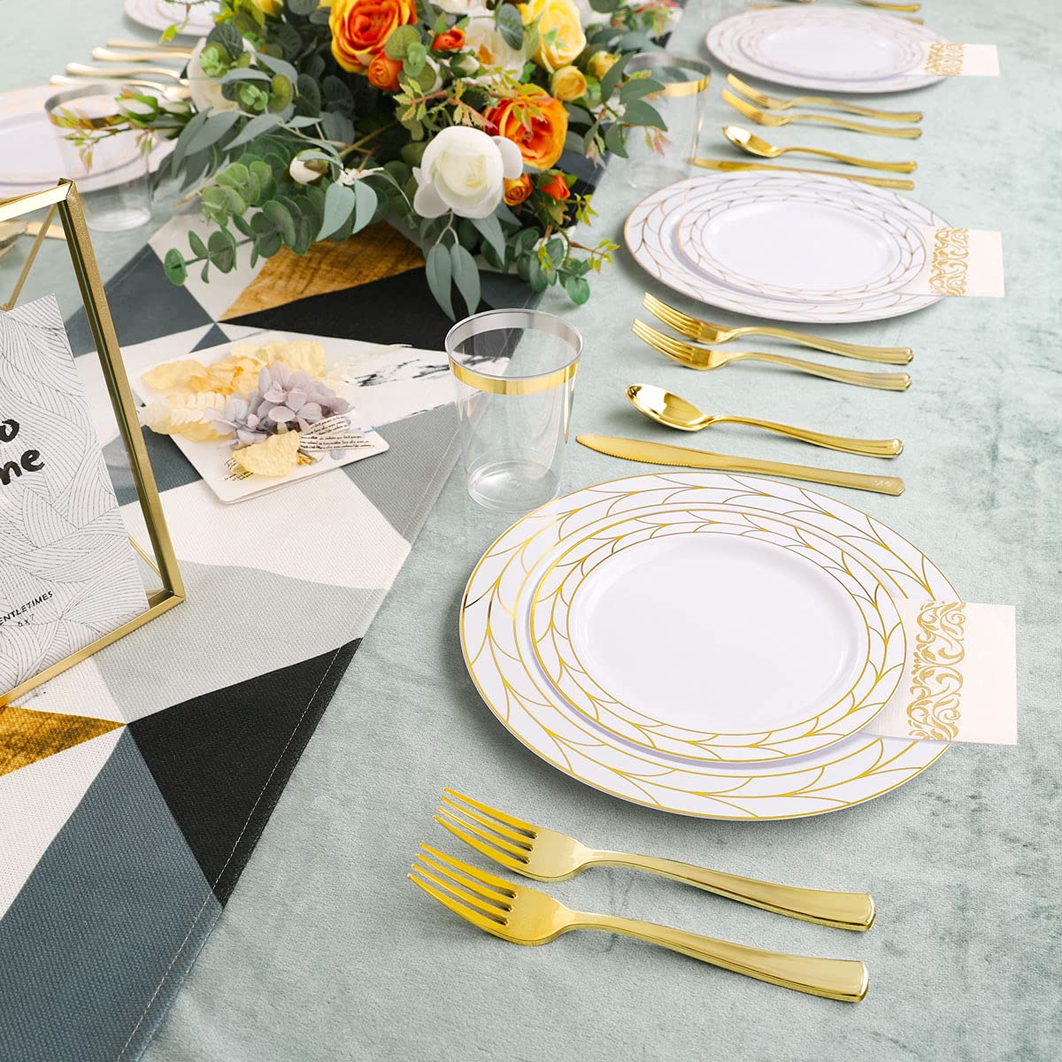175 pcs Disposable Party Plates and Silverware Set