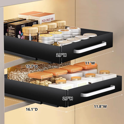 2 Pack Pull out Cabinet Organizer Fixed with Adhesive Nano Film, Heavy Duty Slide out Pantry Shelves Drawer Storage,Under Sink Storage Organization with Handle for Kitchen