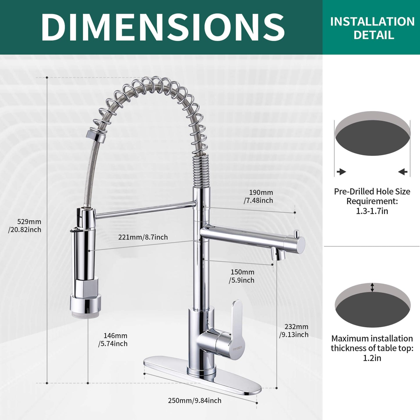 TRYSEA Pull Down Kitchen Faucet with LED Light