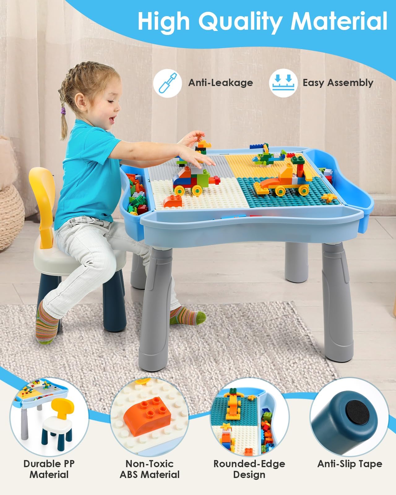 Kids Activity Table with 320Pcs Building Blocks