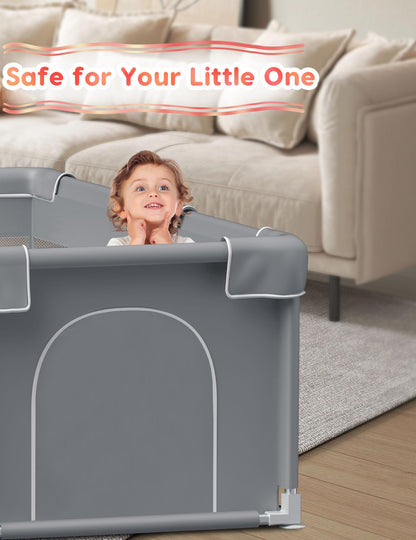Baby Playpen Baby Play Pen for Babies and Toddlers Safe Anti-Fall Baby Play Yards Indoor & Outdoor Sturdy Safety Baby Activity Center with Soft Breathable Mesh Baby Fence 50×50 Inch