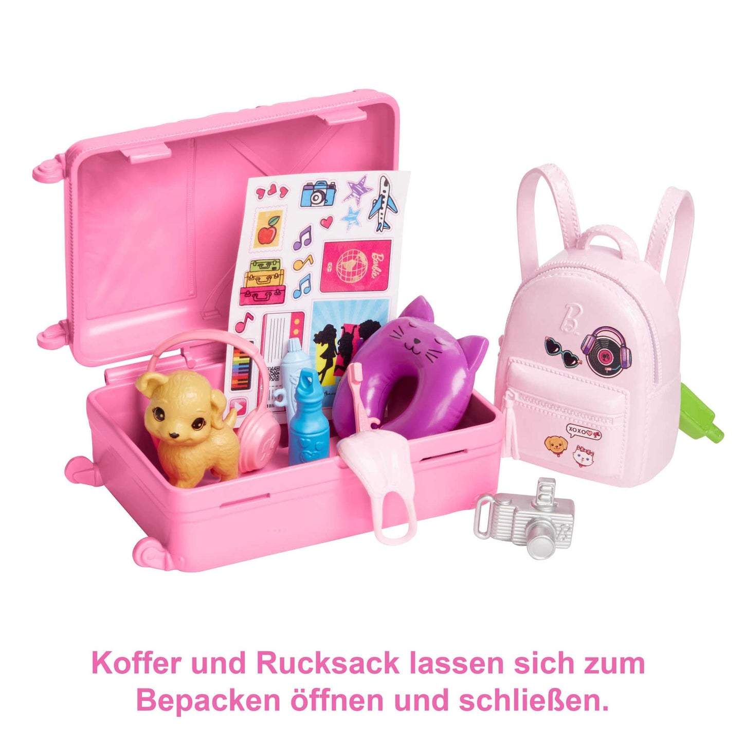 Barbie Doll & Accessories, Travel Set with Puppy and 10+ Pieces, Suitcase Opens & Closes, Malibu Doll with Blonde Hair