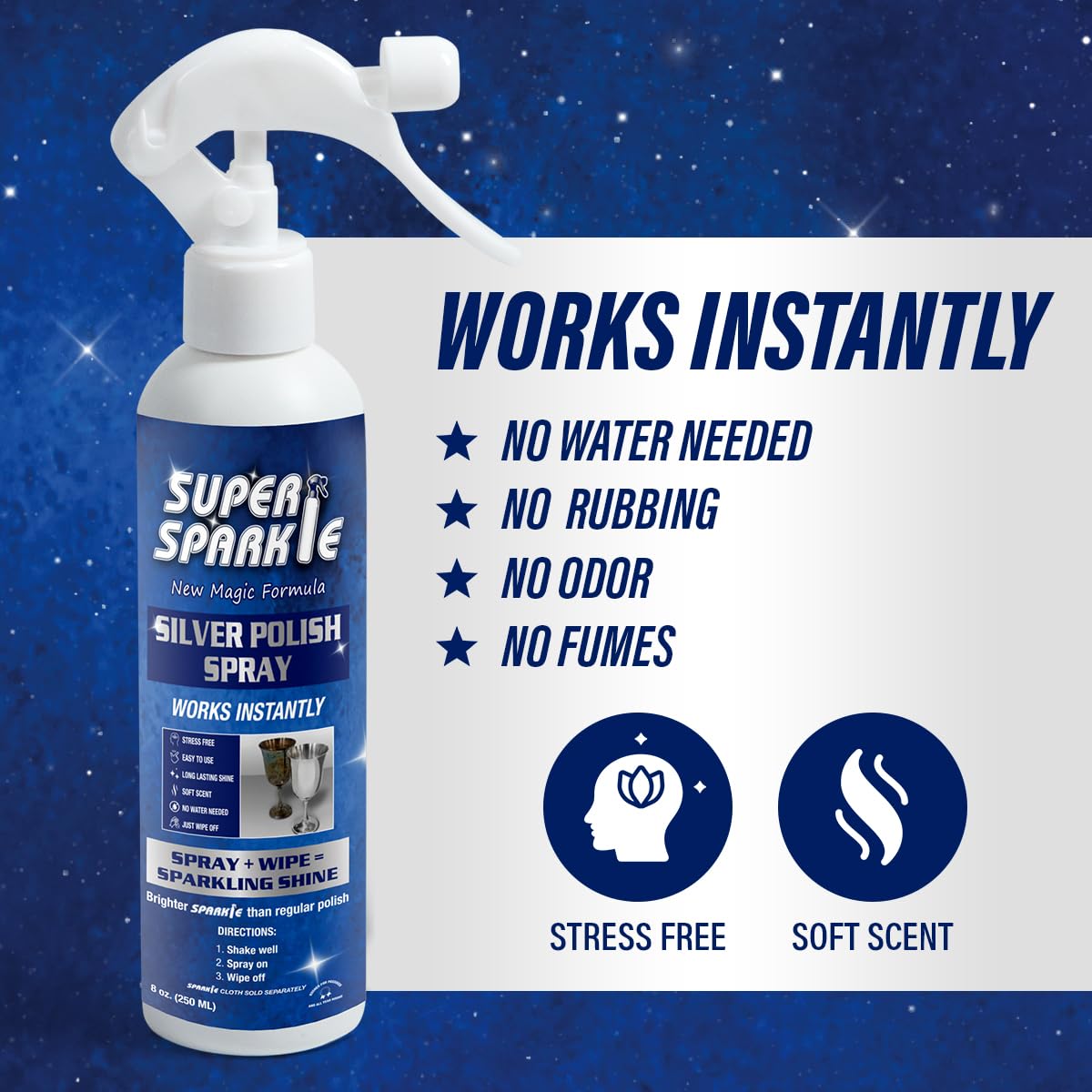 UPDATE: ALIVE AGAIN ❗ SUPER SPARKLE Silver Polish Spray 8 oz (Ounce) - Clean Long Lasting Shine, Soft Scent Silver Polish and Cleaner Works Instantly for a Sparkling Shine - Prevent and Remove Tarnish