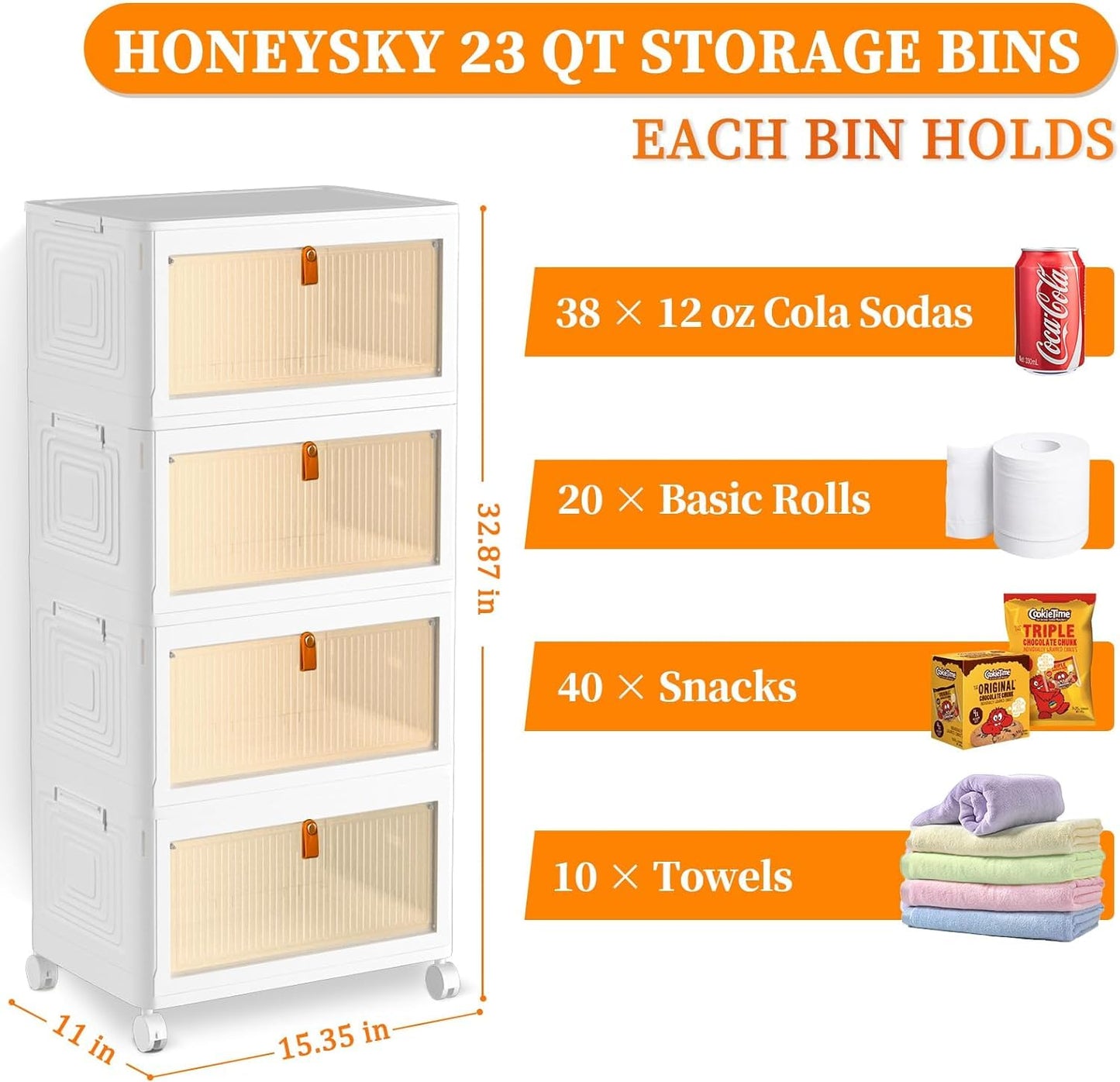 Plastic Storage Bins Organizer, 15.35"×11.00“×32.87”, White Plus Light Brow