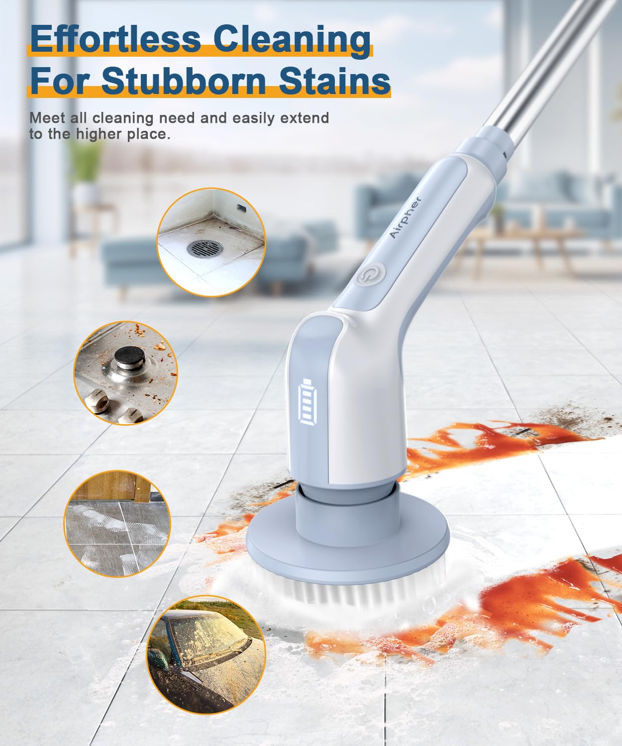 Airpher Cordless Electric Spin Scrubber with Brush Heads