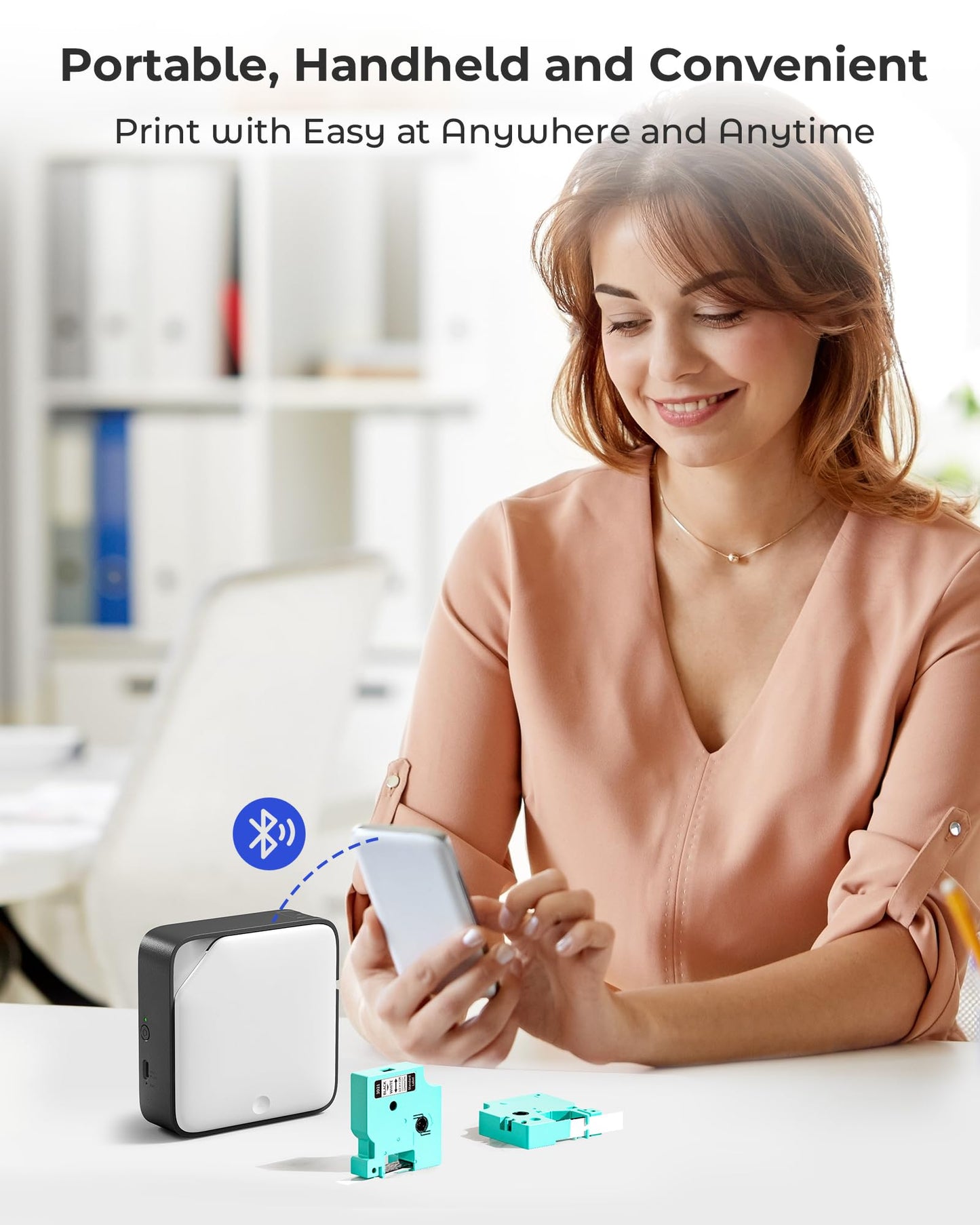 Vixic Label Maker Machine D1600 Portable Bluetooth Label Printer for Labeling, Mini Label Maker Compatible with Android & iOS Phone for organizing, Inkless Rechargeable Handheld, Black