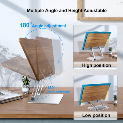 Shikha Adjustable Book Stand Wooden Book Holders for Reading Hands-Free Holder for Laptop Phone Tablet with Wooden Pad, 2 Spring Clips.