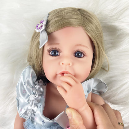PLAYSKY Reborn Baby Dolls Girl, 22" Beautiful Lifelike Doll Full Body Vinyl Silicone with Long Hair for Kids, Realistic Newborn Baby Doll with Feeding Toy for Birthday Christmas