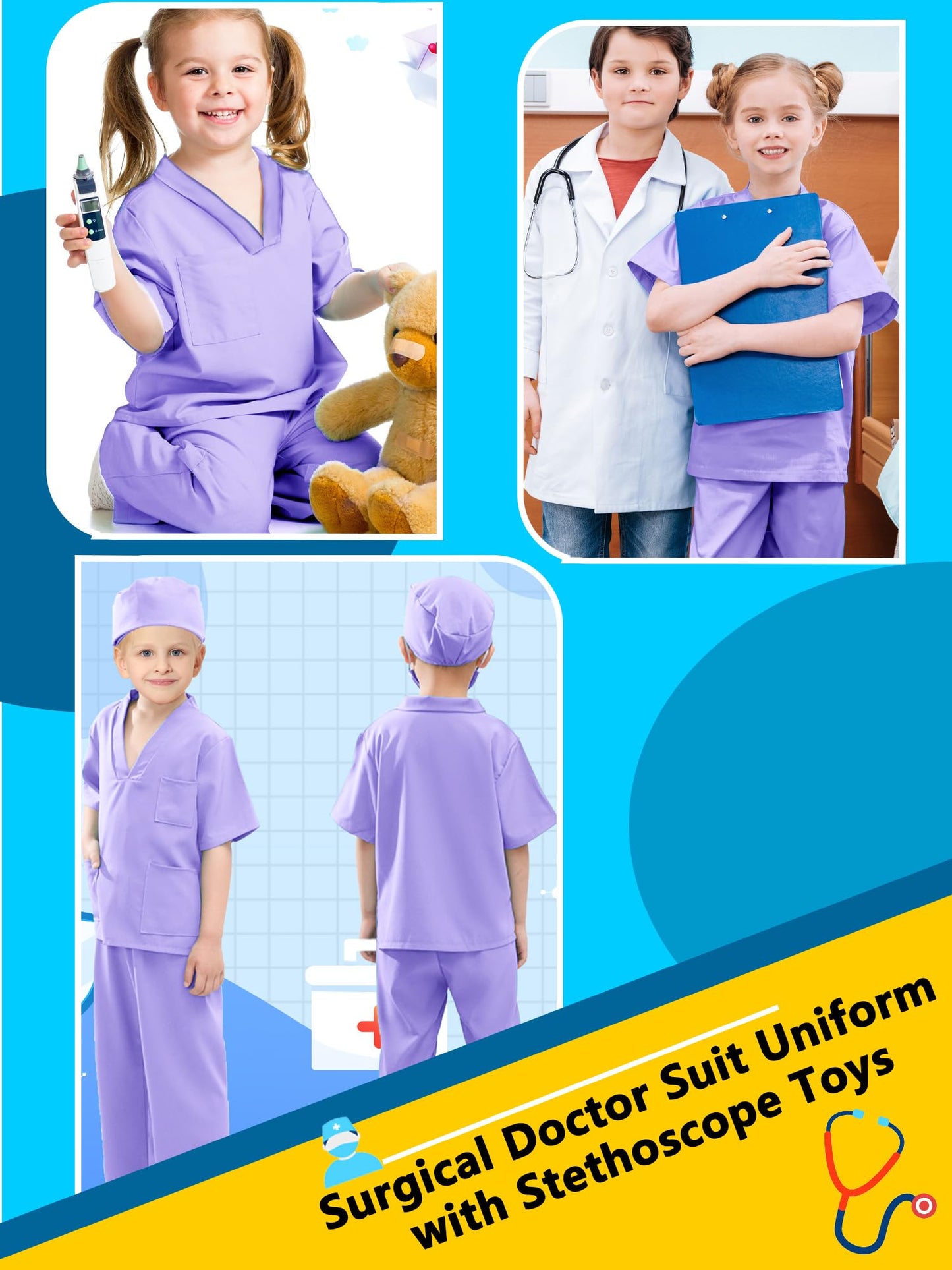 Kids Doctor Scrubs Costume Set for Dress Up