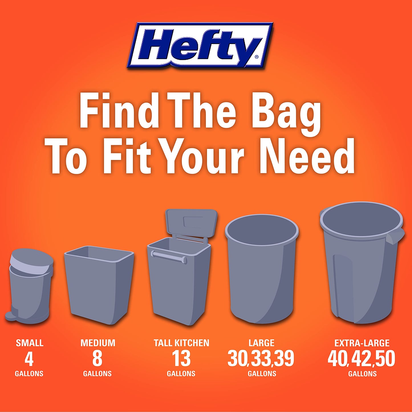 Hefty Ultra Strong Made with 50% Recovered Materials* Tall Kitchen Trash Bags, Gray, Clean Burst, 13 Gallon, 80 Count