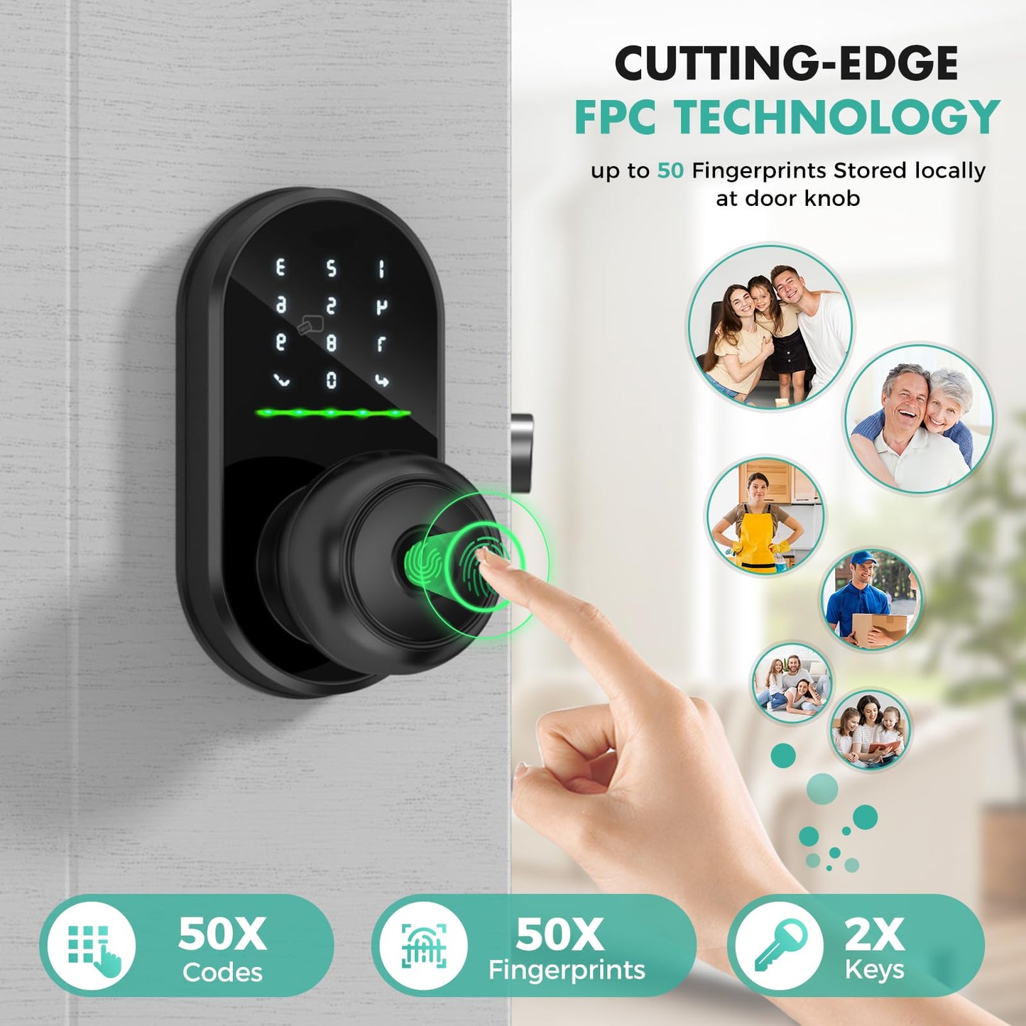 Keyless Fingerprint Smart Door Lock with Knob