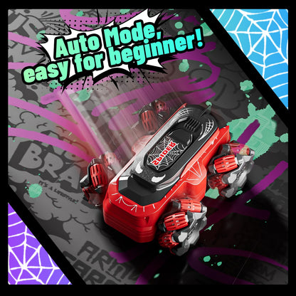 Spider Remote Control Car, Waterproof Mini 4WD Amphibious RC Car Fits Inside Remote, Dual Tires for Land & Water, 360°Spins, 50-Min Runtime W/ 2 Batteries, Boat Toy for Pool Lake Beach, Gift for Kids