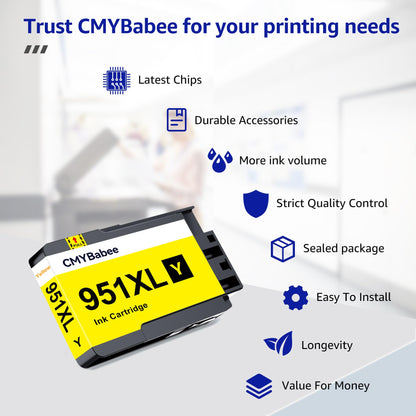 CMYBabee Compatible 950XL and 951XL Ink Cartridges Combo Pack Replacement for HP OfficeJet Pro 8600 8610 8615 8620 8625 8630 8100 276dw 251dw Printer (2 Black, 1 Cyan, 1 Magenta, 1 Yellow, 5-Pack)