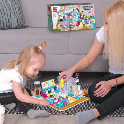 QMAN 6-12 Girl's Dream Home Building Blocks Kit Educational Toy, Build Girl's Bedroom Living Room Kitchen, 3 Building Methods (194 Pieces)