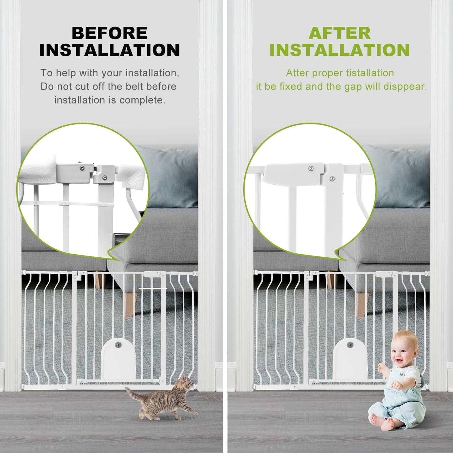 Baby Gate with Cat Door - Auto Close Safety