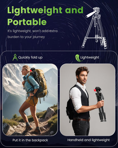 CAMBOFOTO 74"-Camera-Tripod, Porfessional Aluminum Heavy Duty Tripod Stand for Mirrorless Camera/DSLR/Cell Phone/Camcorder, with Holder and Travel Bag